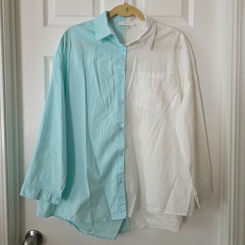 Klesis Button Up Long Sleeved Color Block Oversized Top Women's Size S/M